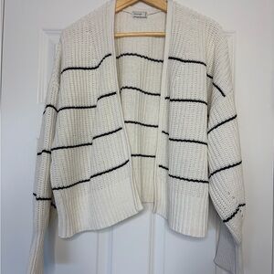 Gentle Fawn Cotton Blend Cream and Black Striped Oversized Open Cardigan Size L